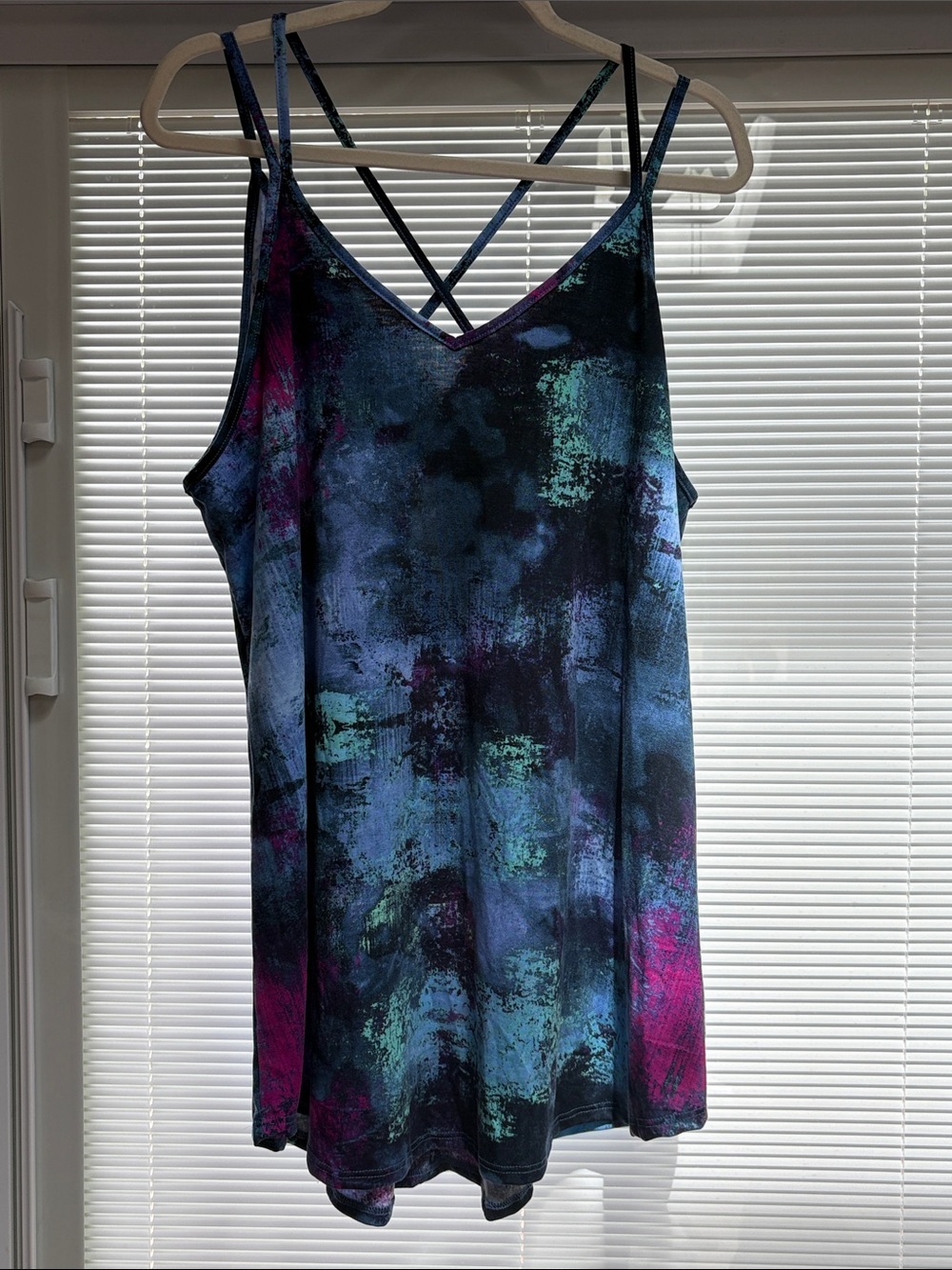 LuLaRoe Blue Teal Purple Abstract Crisscross Tank
